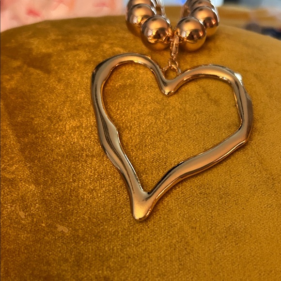 Gold Heart Pendant Necklace Made with Large Gold Beads - Picture 8 of 8